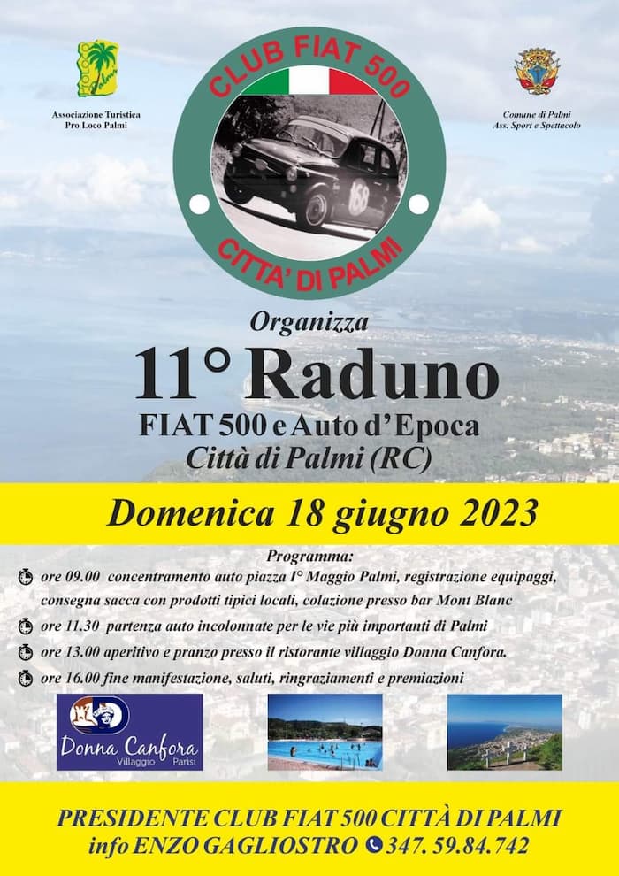 11° Raduno Fiat 500 e Auto dEpoca 18 giugno 2023 Piazza I° Maggio Palmi locandina - Meraviglie di Calabria - 20