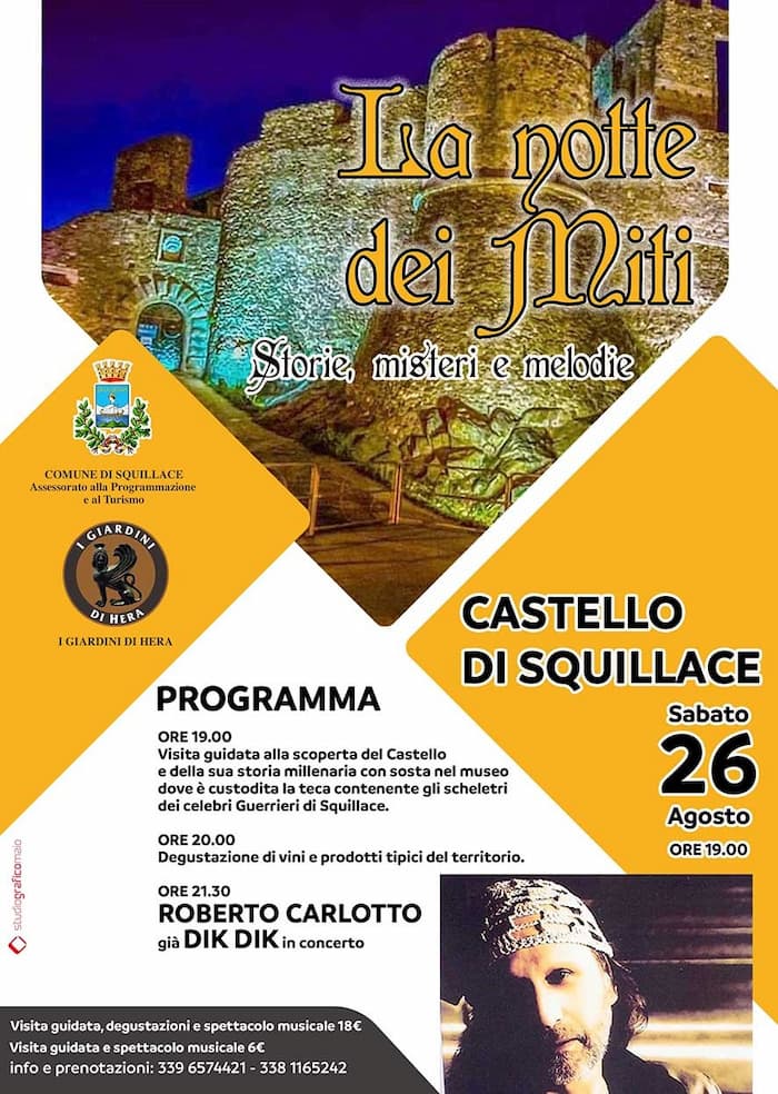 La notte dei miti Storie misteri e melodie 26 Agosto 2023 Castello di Squillace locandina - Meraviglie di Calabria - 2