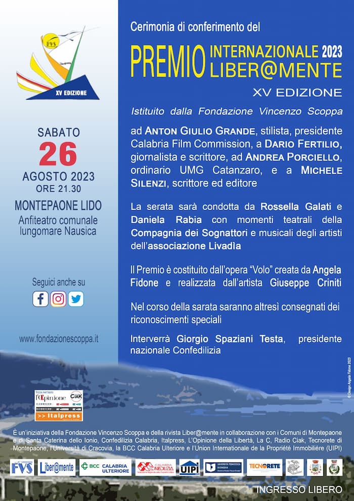 Premio Internazionale Liber@mente 2023 XV edizione 26 Agosto 2023 Montepaone Lido locandina - Meraviglie di Calabria - 12